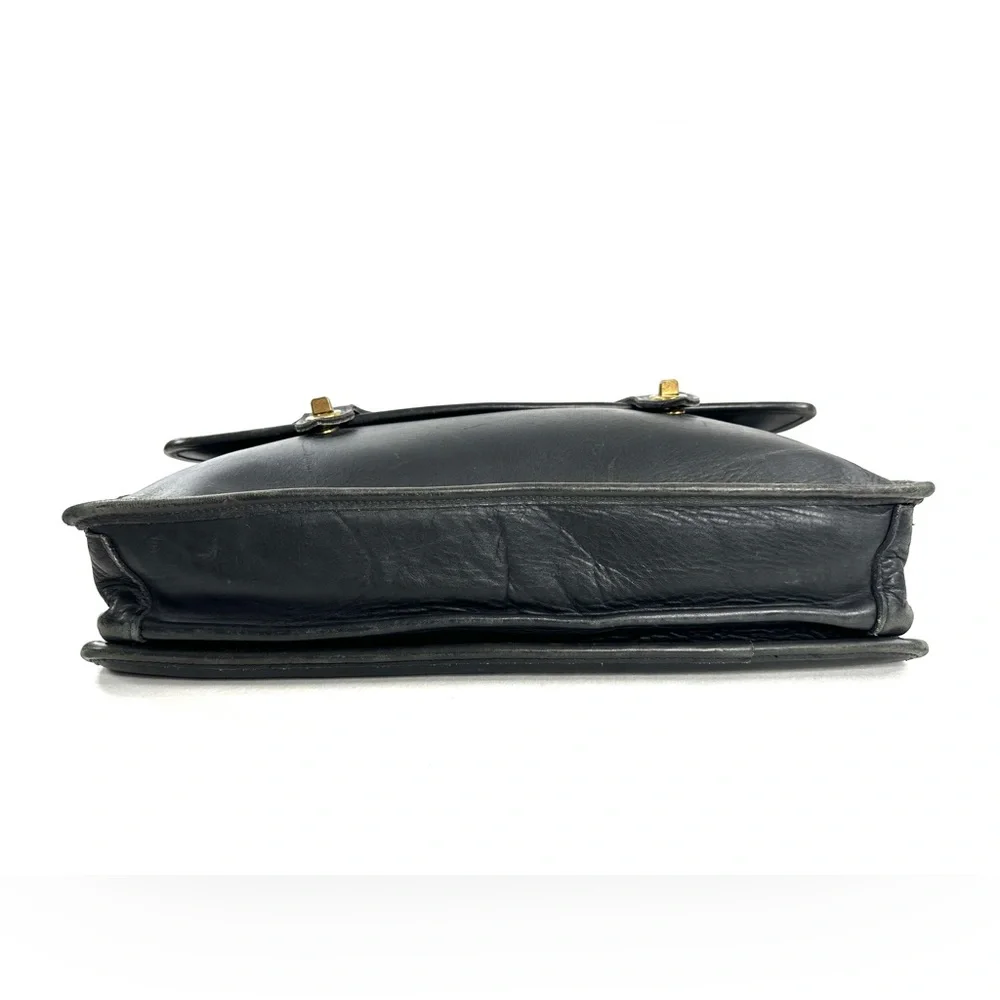 Jack Georges Vintage Black Leather Briefcase Messenger Bag Y2K Brass TurnLocks